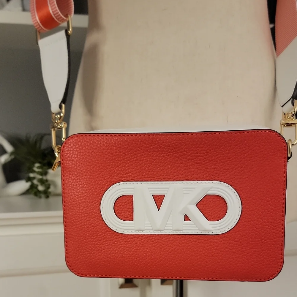 MK Michael Kors Crossbody Bag Camera Bag – Red (Coral) & White